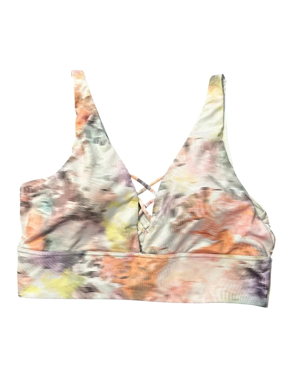 Gap fit lace front low impact watercolor floral bra l
